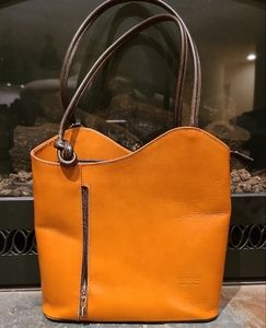 Florence Made in Italy Orange and Brown Convertible 100% Leather Purse/Backpack